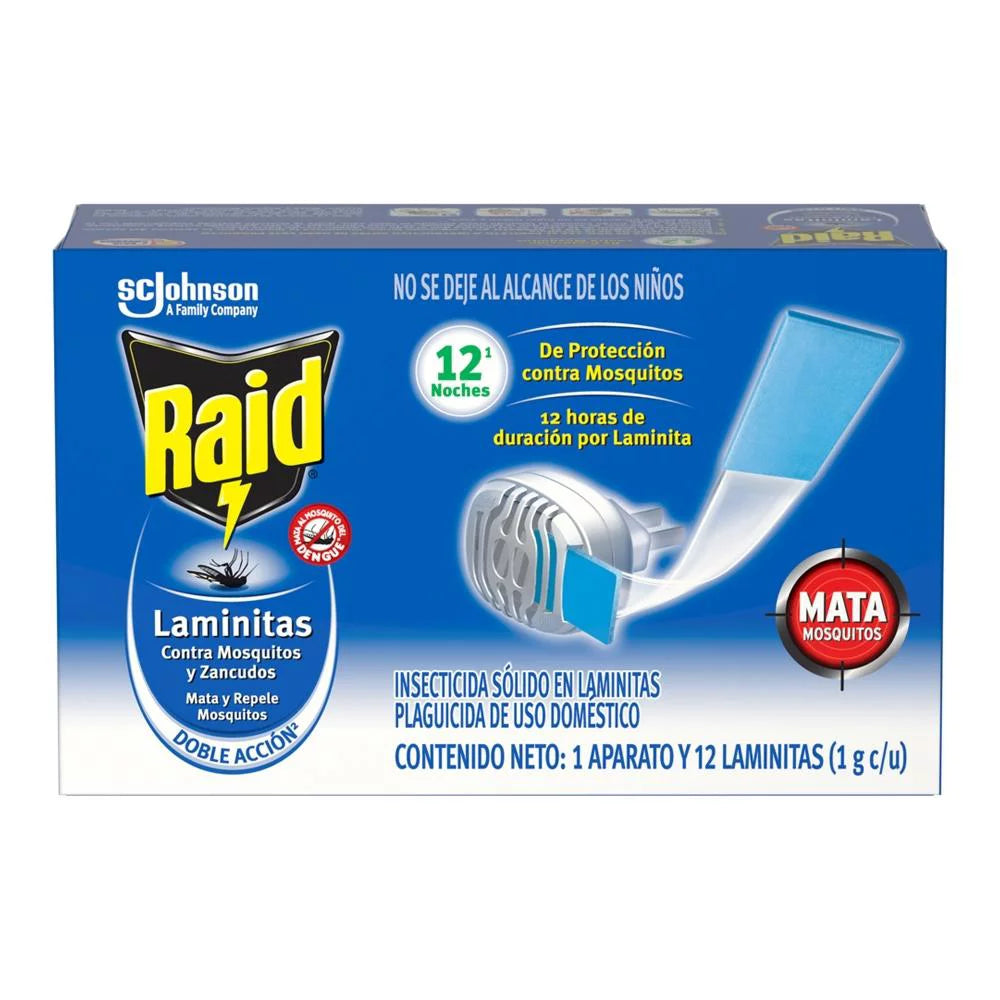 Insecticida Raid Laminitas 1 aparato y 12 pzas