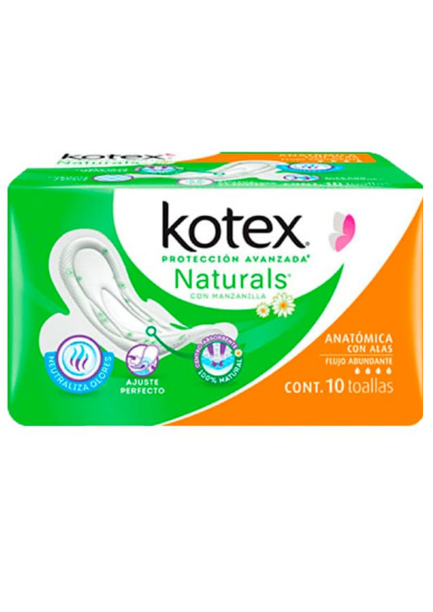 Toalla Kotex Anatomicas Manzanilla Regular con Alas 10 pzas