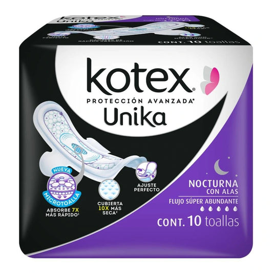 Toalla Kotex Unika Nocturna Con Alas 10 pzas