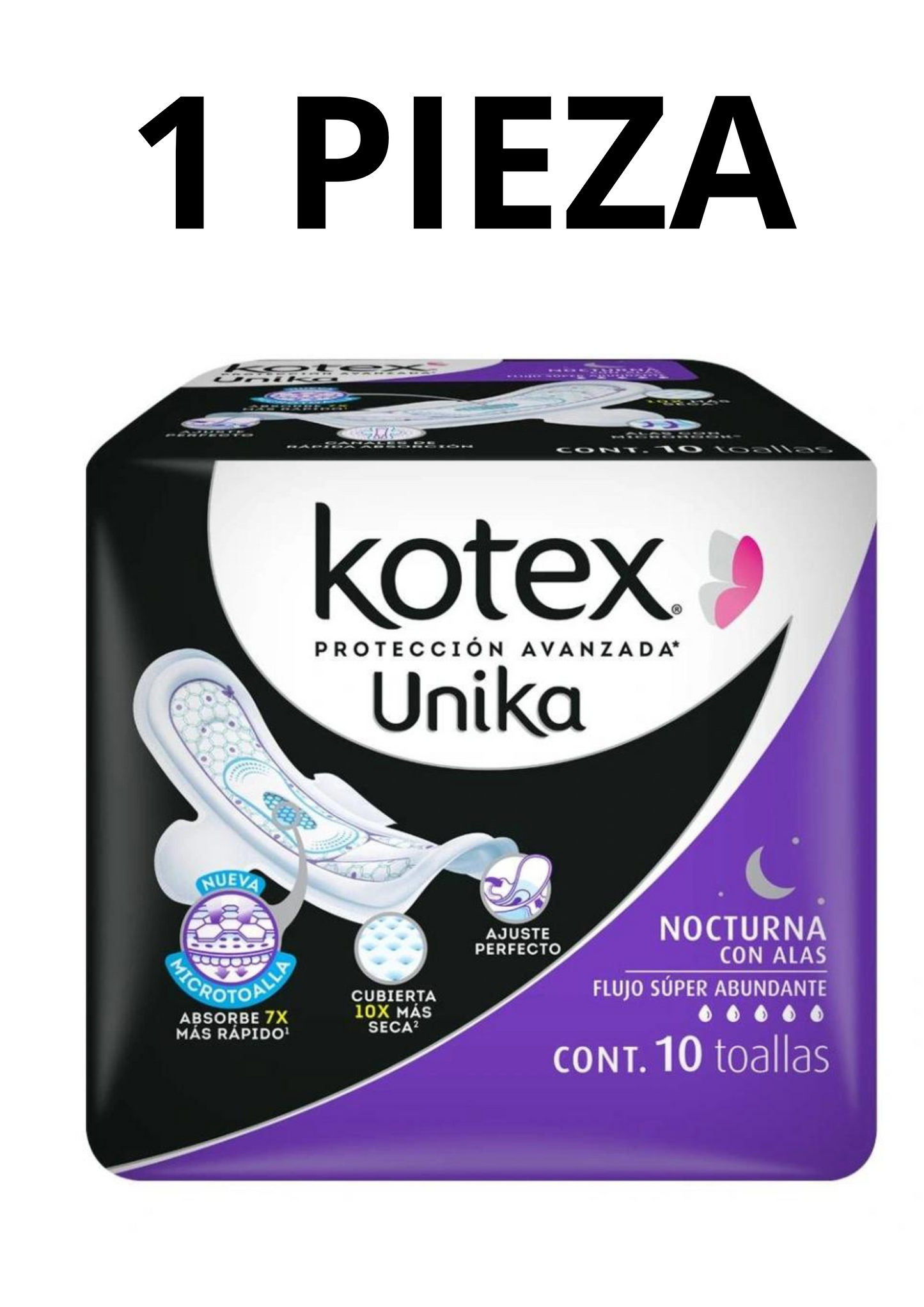 Toalla Kotex Unika Nocturna Con Alas 1 Pieza